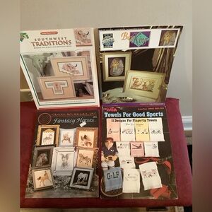 4 Vintage Counted Cross Stitch books with Great patterns, you choose how to use.
